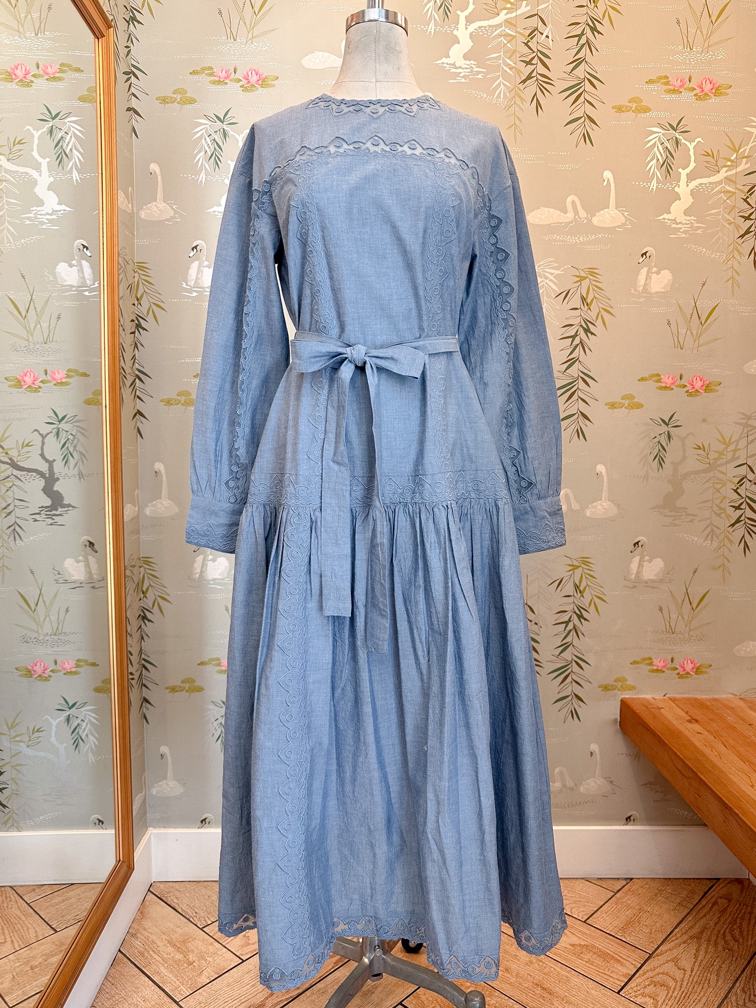 Ulla Johnson Brin Drop Waist Long Sleeve Dress - Chambray - Image 5