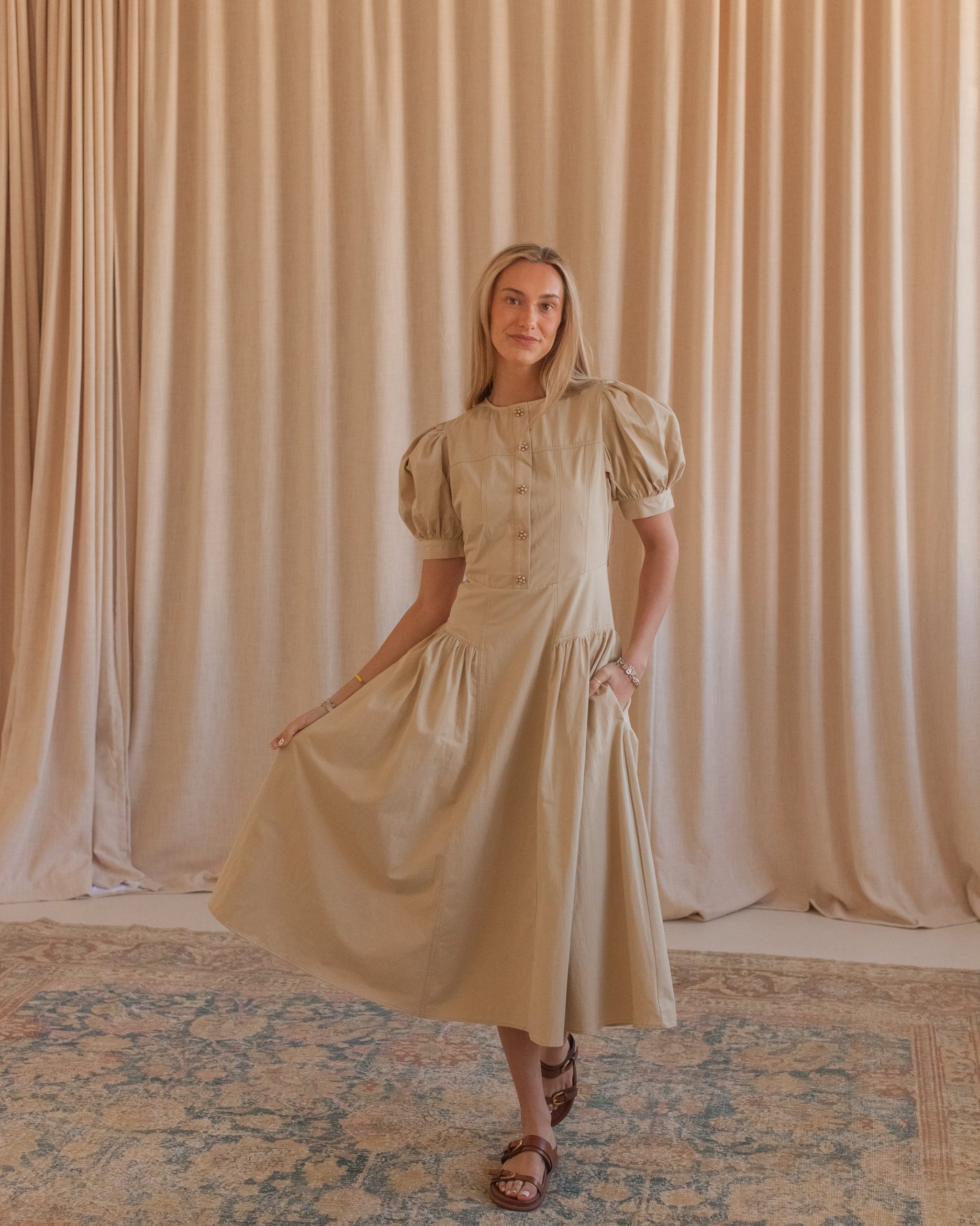 Rosie Midi Dress- Khaki - Image 2