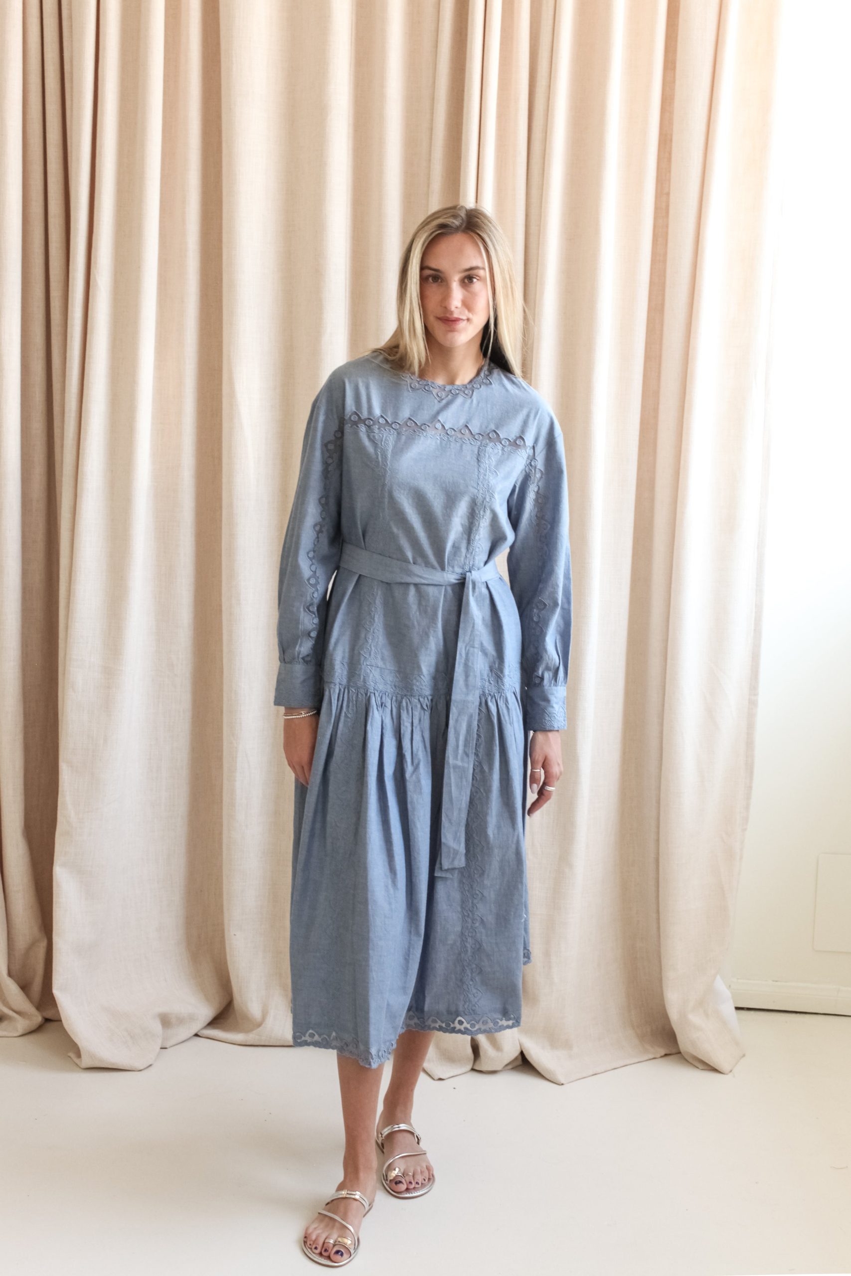 Ulla Johnson Brin Drop Waist Long Sleeve Dress - Chambray - Image 3