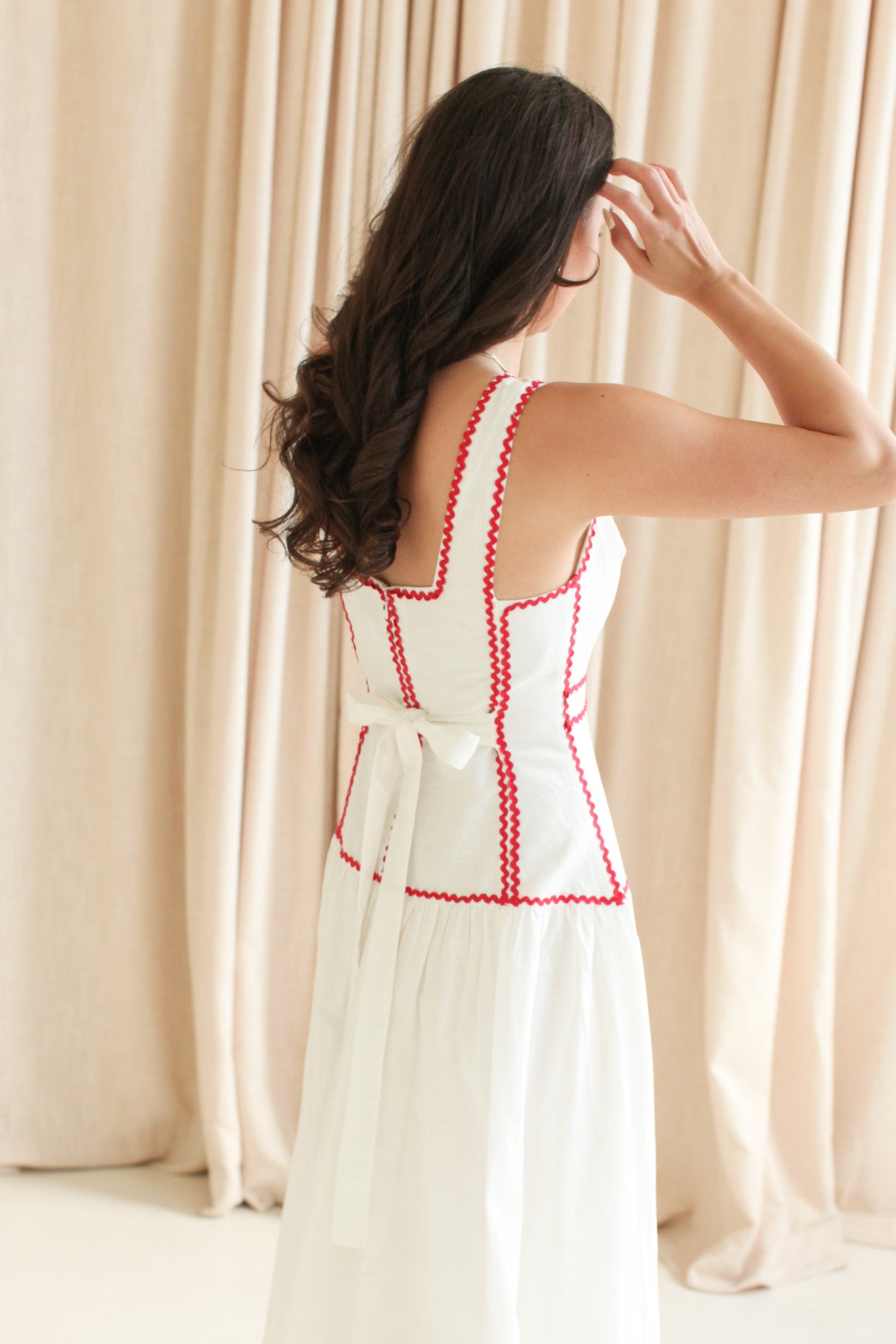 Adeline RicRac Midi Dress - Red - Image 2