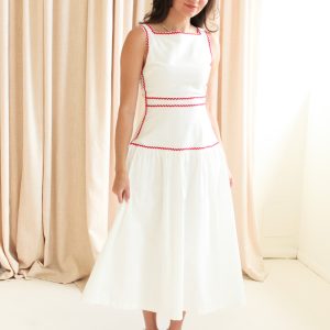 Adeline RicRac Midi Dress - Red