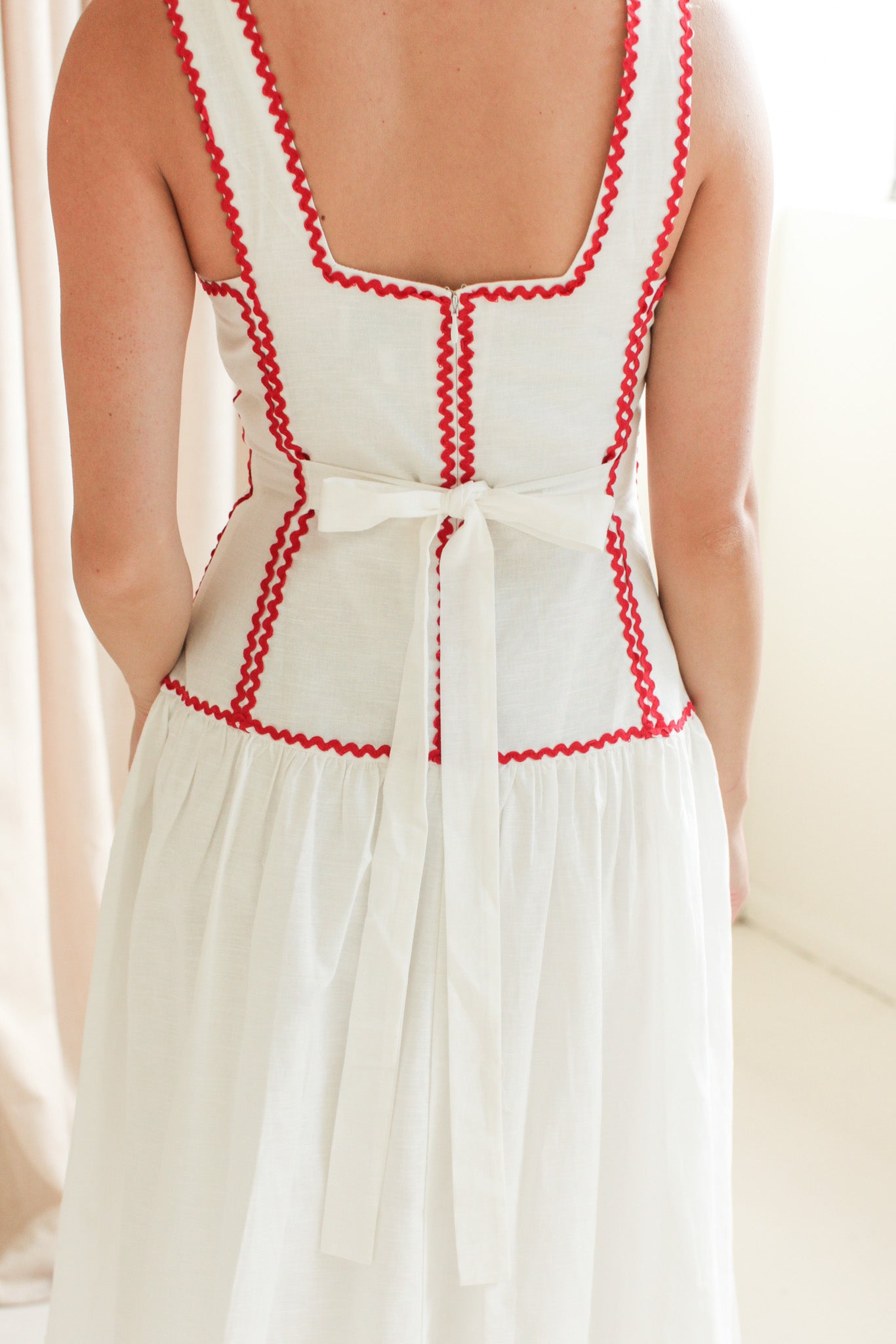 Adeline RicRac Midi Dress - Red - Image 4