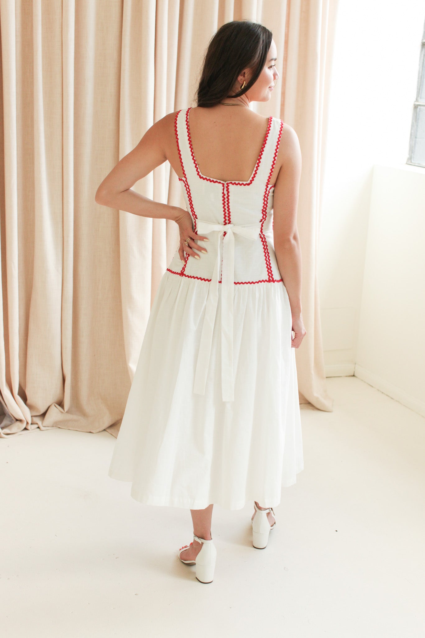Adeline RicRac Midi Dress - Red - Image 5