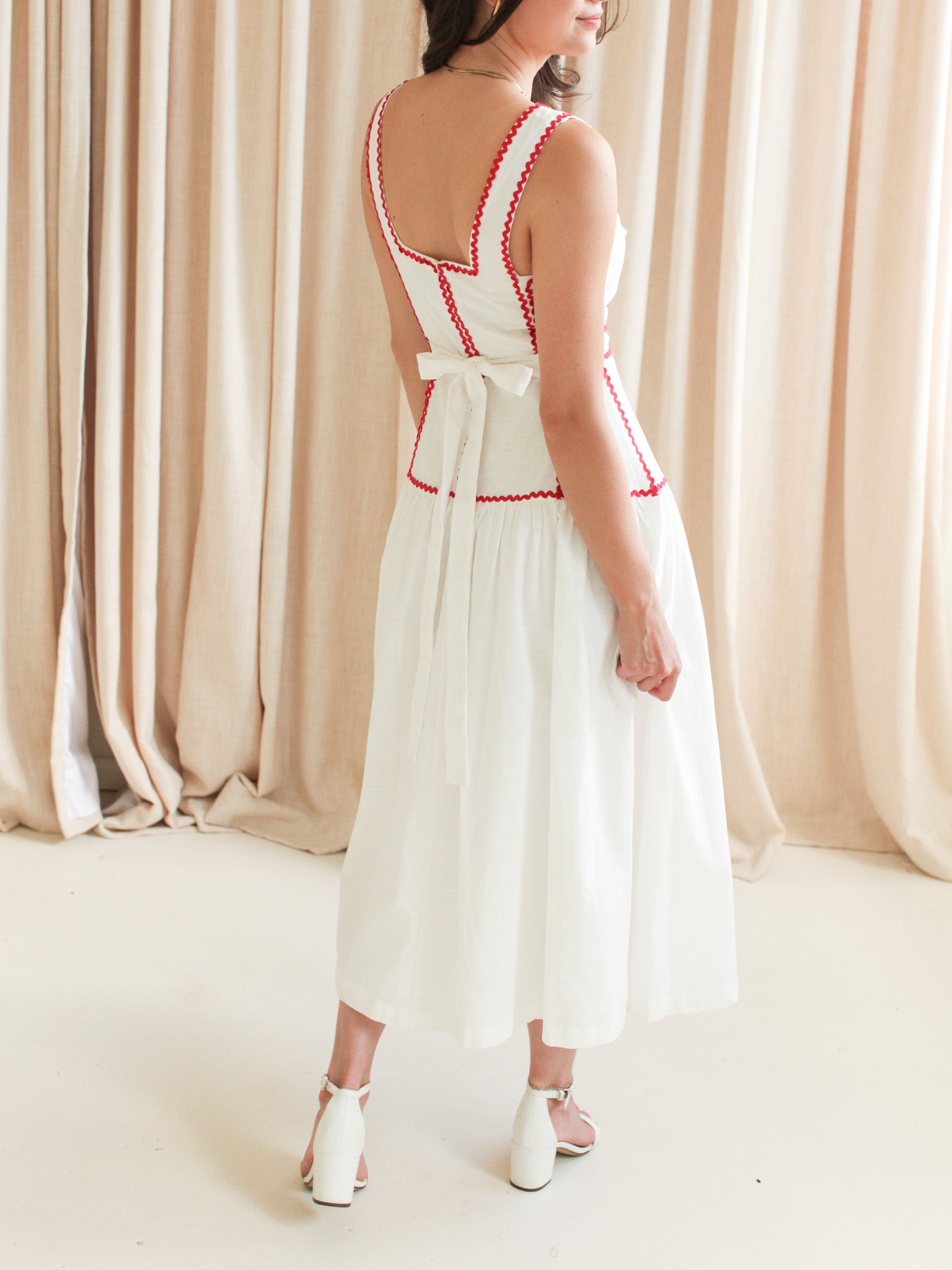 Adeline RicRac Midi Dress - Red - Image 6