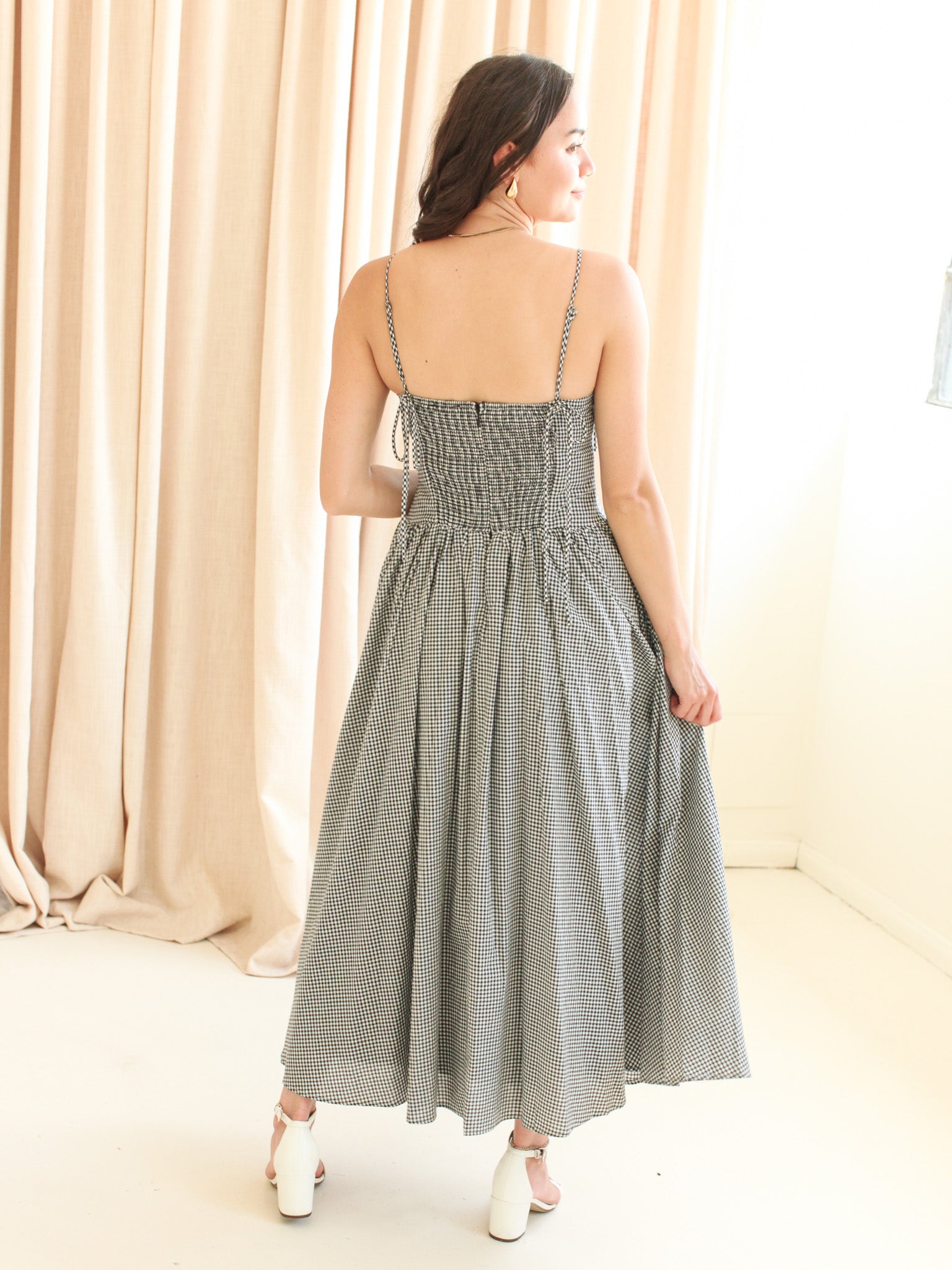 Emery Gingham Midi Dress - Navy - Image 3