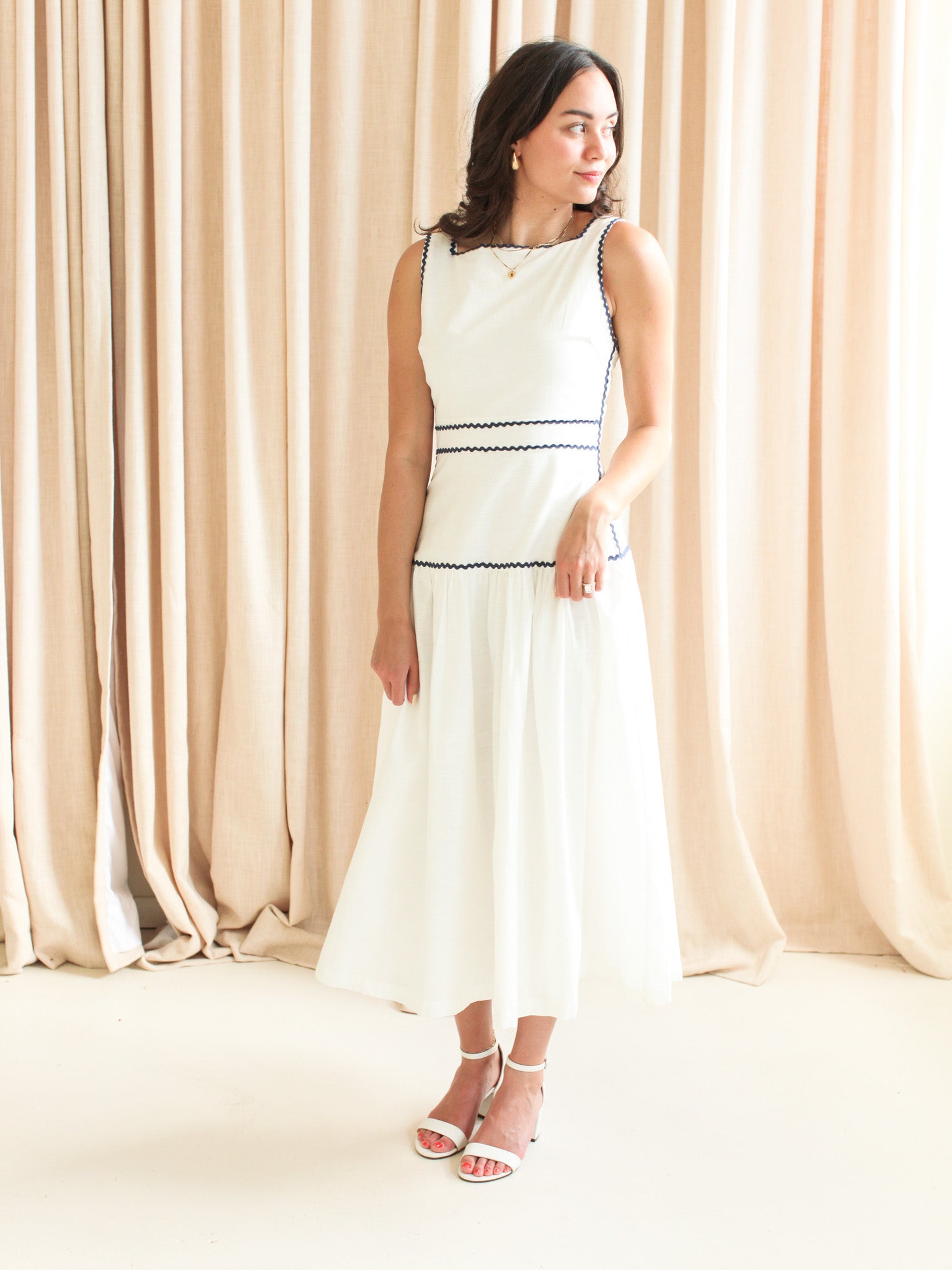 Adeline RicRac Midi Dress - Navy - Image 3