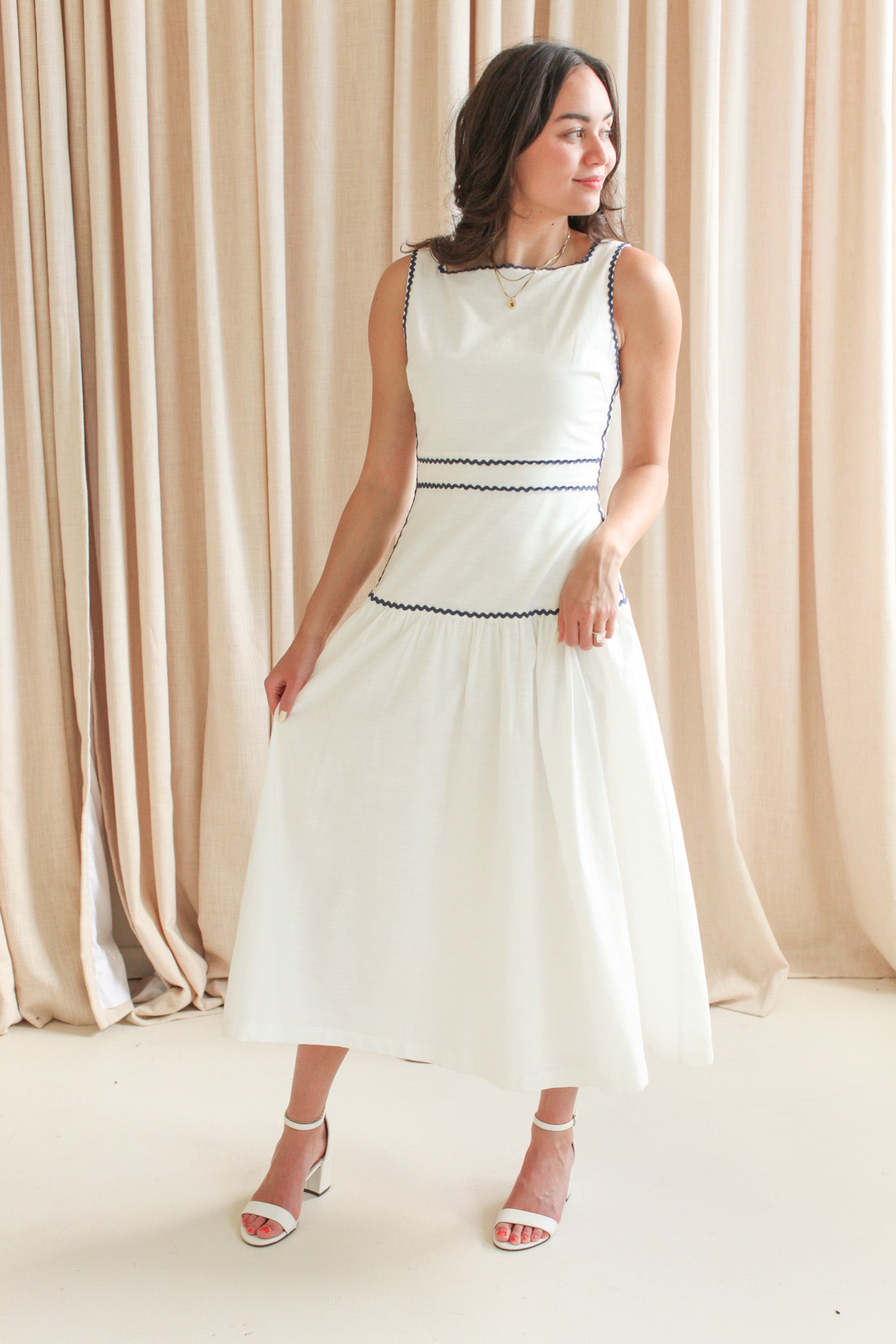 Adeline RicRac Midi Dress - Navy - Image 2