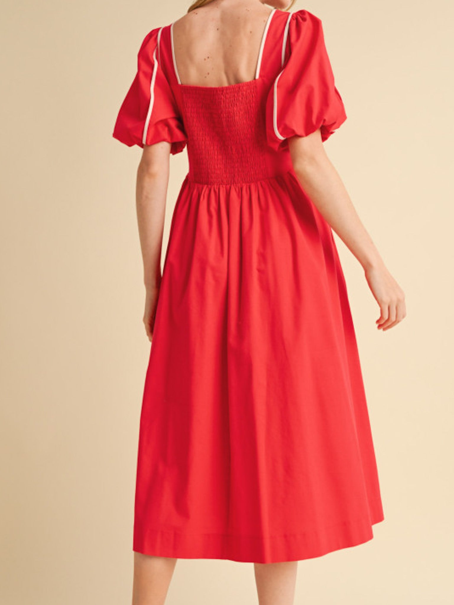 Red Scallop Midi Dress - Image 4